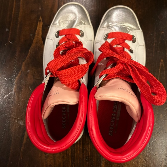 *RARE* Skechers Street Hi Lite Block Poppers Red White Peach Silver sz 9.5 - Picture 2 of 4